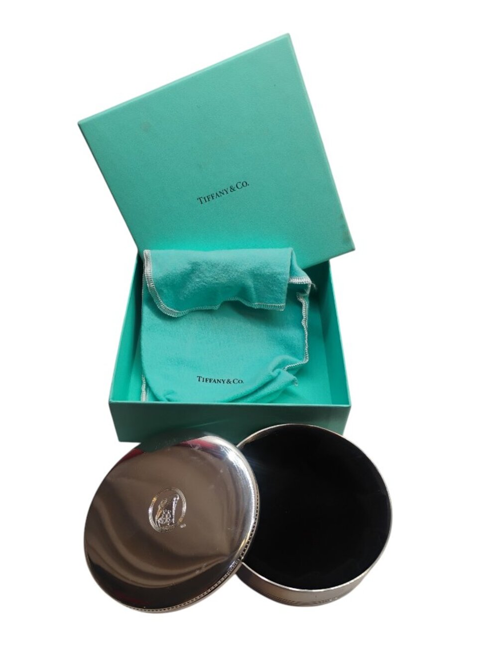 Tiffany & Company Co. Pewter Trinket Jewelry Box with Dust Bag & Box